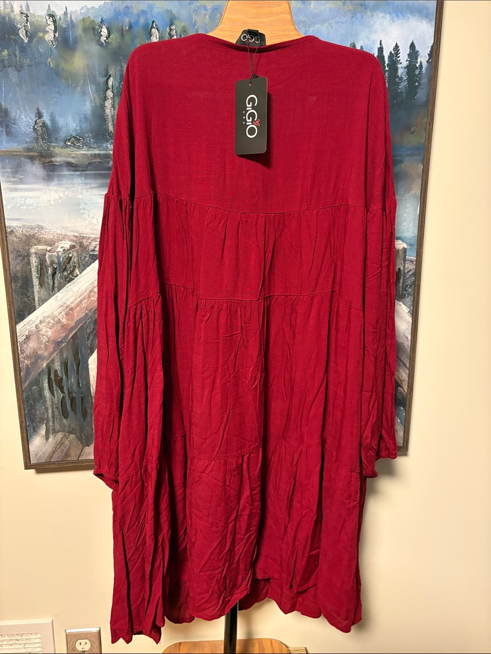 Women’s Burgundy Midi Dress with Tassel Tie - Picture 5 of 5